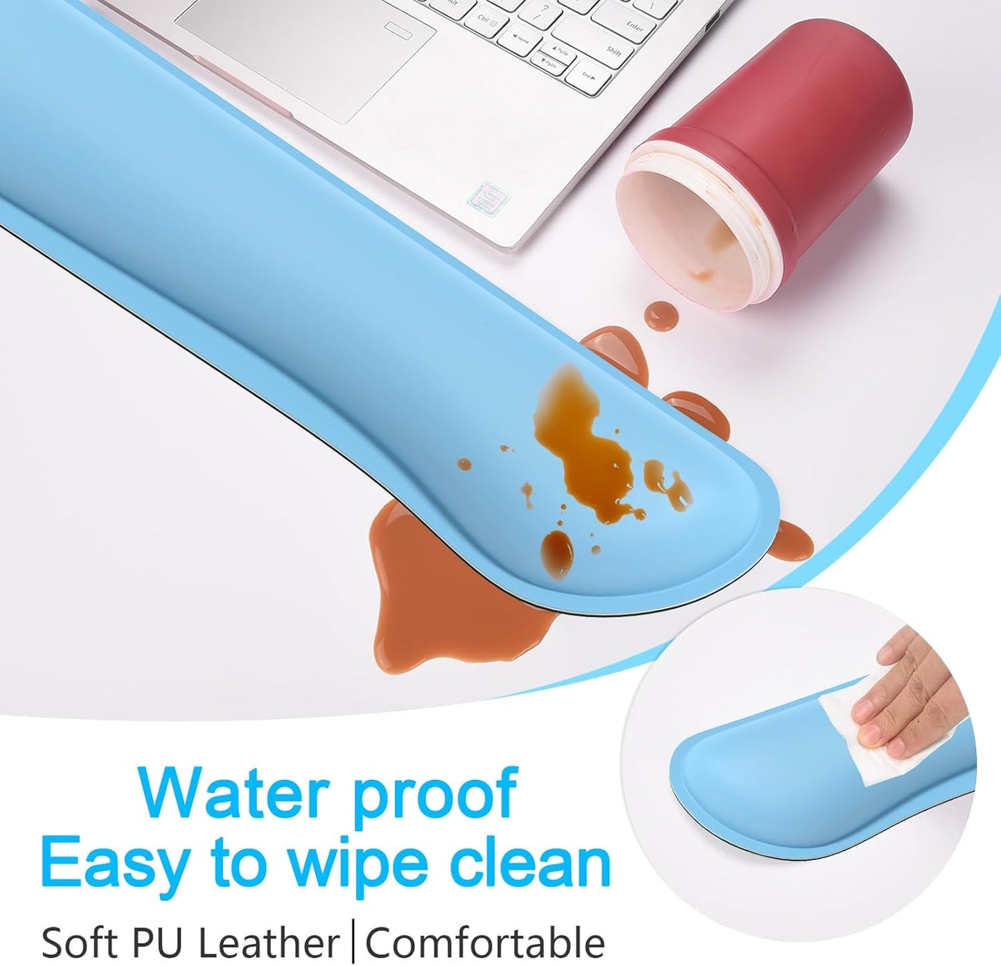 Dapesuom Keyboard Wrist Rest Set, Cute PU Leather Wrist Cushion for Computer Keyboard and Mousepad, Memory Foam Mouse Pad Rests Support with Non-Slip Base for Typing Pain Relief Laptop, Colonial White