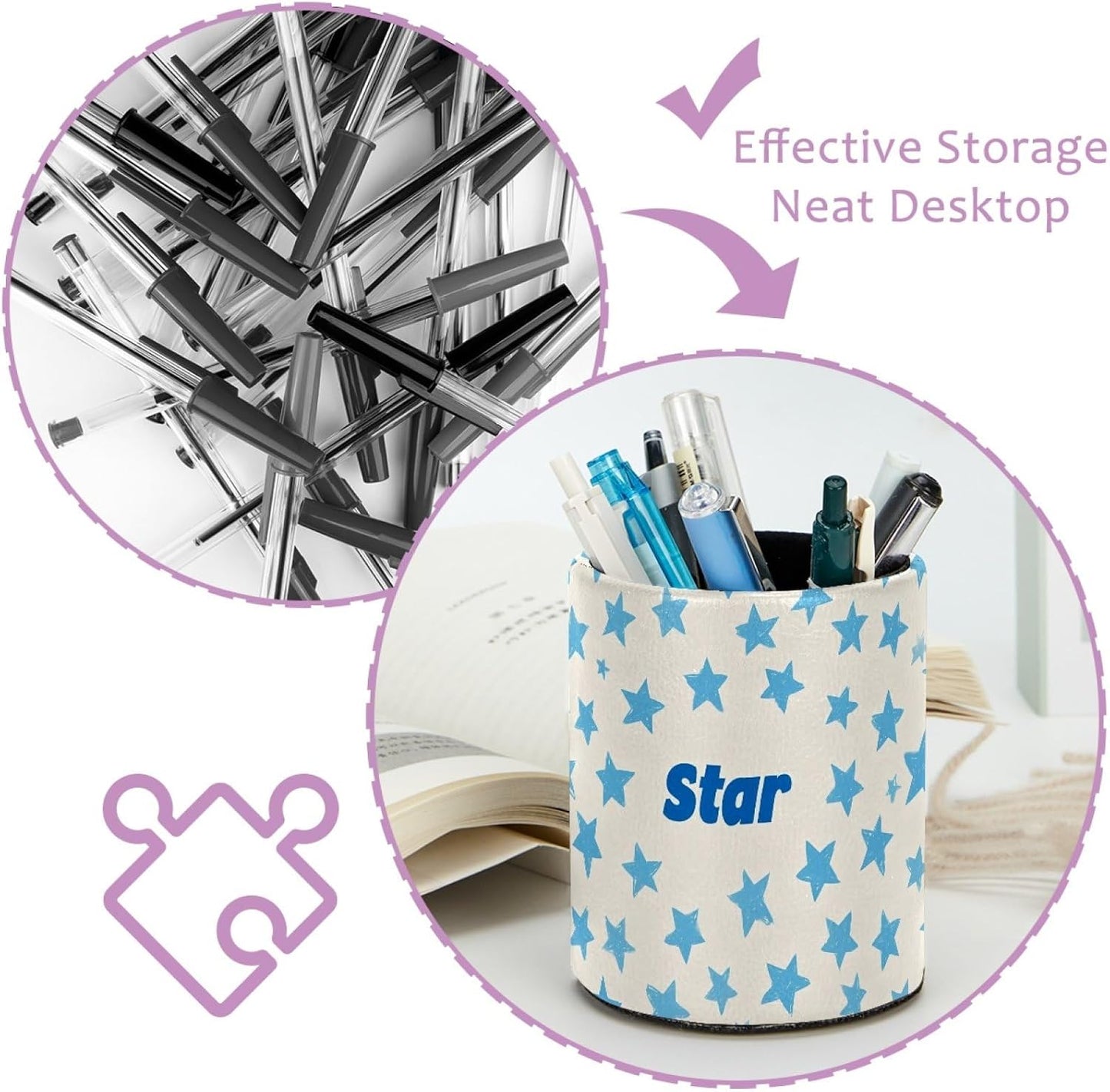 Leather Pen Holder for Desk, Love Cherry Pencil Organizer Pencil Cup Desk Decor Makeup Brush Holder Multifunctional Office Supplies for Home,Office, School
