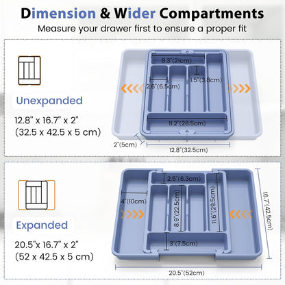 Caperci Large Silverware Organizer for Kitchen Drawer & Utensils - Expandable Drawer Organizer for Cutlery, Flatware & Gadget, BPA-Free Thick Plastic, Wider Compartments & Non-skid Feet (Tofu)
