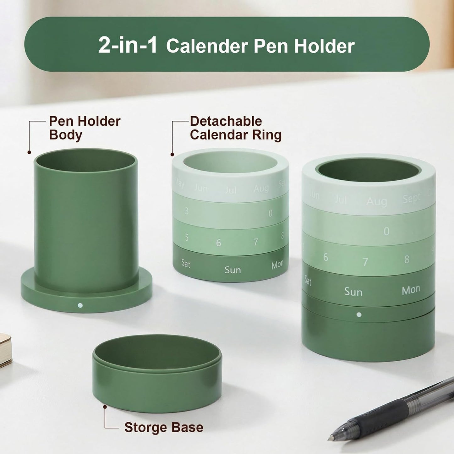 Comix Calender Pen Holder for Desk, Cute Pencil Holder Pen Organizer, Brown Platsic Pen Pencil Cup for Home School Office Supplies