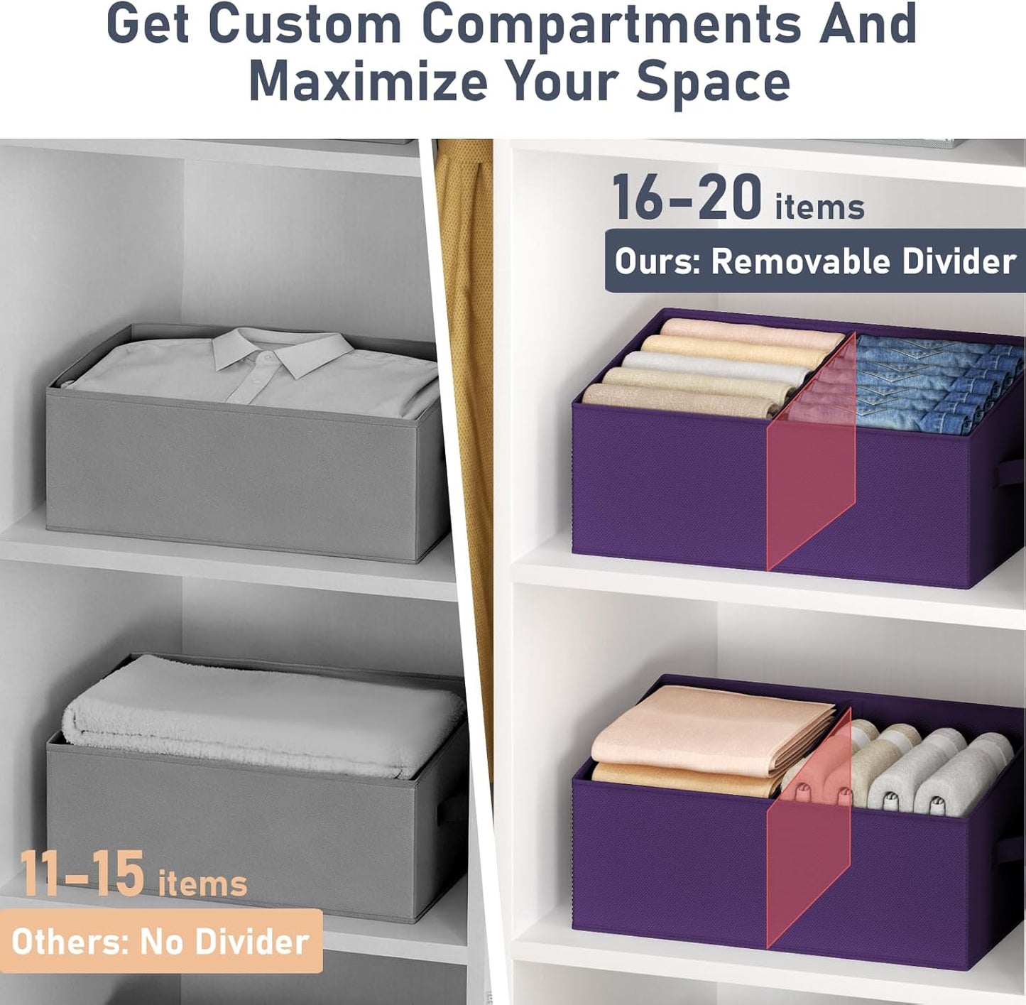 DIMJ Closet Storage Bins, 6 Pack Storage Baskets for Shelves, Foldable Closet Organizer with Handle, Linen Closet Organizers and Storage for Clothes, Toys, Towel, Books (Black)