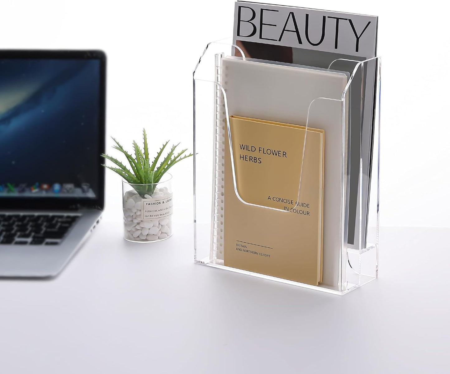 YUXUN Acrylic File Folder Holder, Vertical File Storage, Clear Desktop Organizer, 2 Pockets