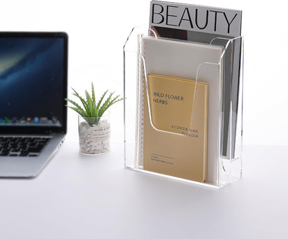 YUXUN Acrylic File Folder Holder, Vertical File Storage, Clear Desktop Organizer, 2 Pockets