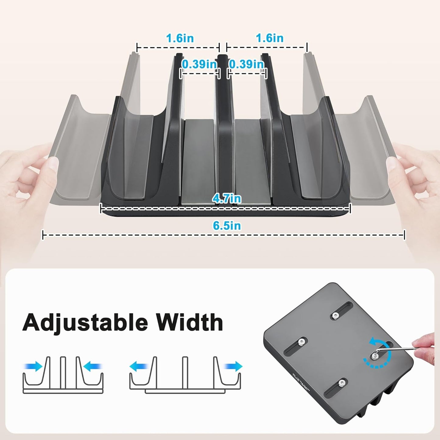 JARLINK 4-in-1 Adjustable Vertical Laptop Stand Holder, Aluminum Dual Slots Laptop Rack for Desk, Space-Saving Organizer Compatible with All MacBook, Surface, Chromebook, and Gaming Laptops (Silver)