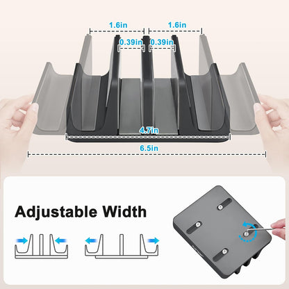 JARLINK 4-in-1 Adjustable Vertical Laptop Stand Holder, Aluminum Dual Slots Laptop Rack for Desk, Space-Saving Organizer Compatible with All MacBook, Surface, Chromebook, and Gaming Laptops (Silver)