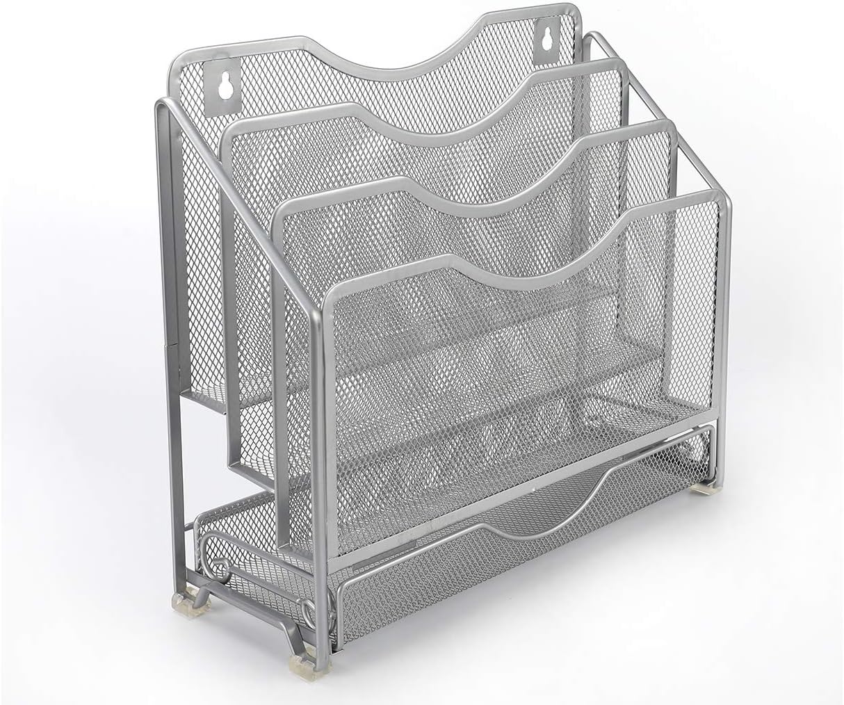 EasyPAG Mesh Desk Paper Organizer Wall Hanging File Holder with 3 Upright File Organizer and Sliding Drawer,Black