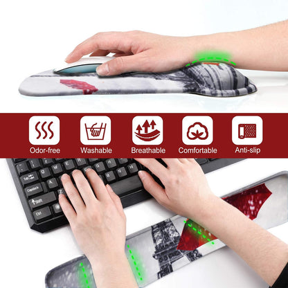 Keyboard Wrist Rest Pad Ergonomic Mouse Pad Set, ToLuLu Gel Mouse Pad Wrist Support for Computer Laptop, Mousepad Keyboard Wrist Support with Memory Foam for Easy Typing Pain Relief, Van Gogh Painting