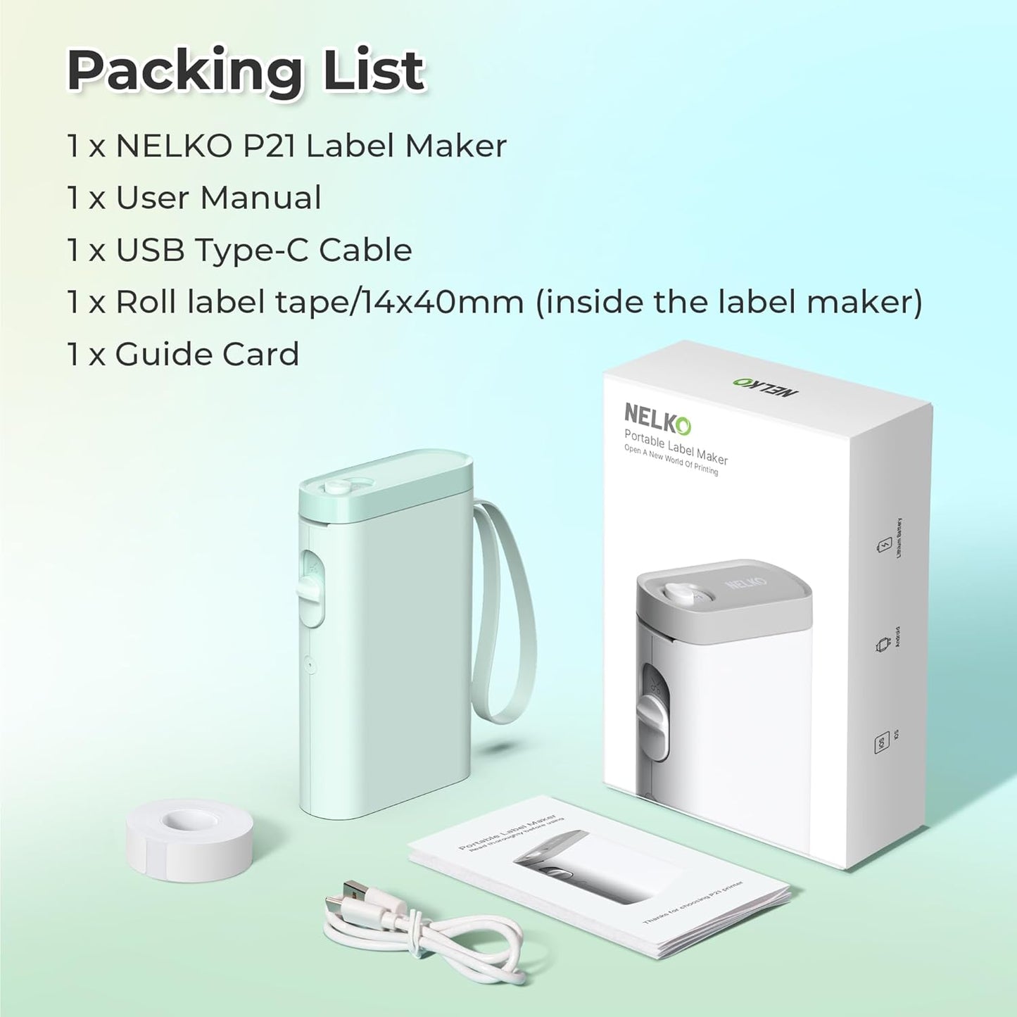 Nelko Label Maker Machine with Tape, P21 Bluetooth Label Printer, Wireless Mini Label Makers with Multiple Templates for School Office Home, White