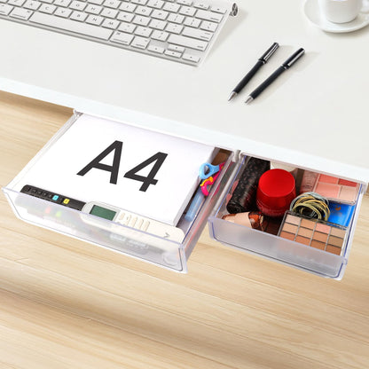 Self-adhesive Under Desk Drawer Organizer, 2 Pack Table Hidden Slide Out Large Storage Mounted Desktop Pencil Holder Tray Drawers for Office Home School Stationery Kitchen (Large, White)