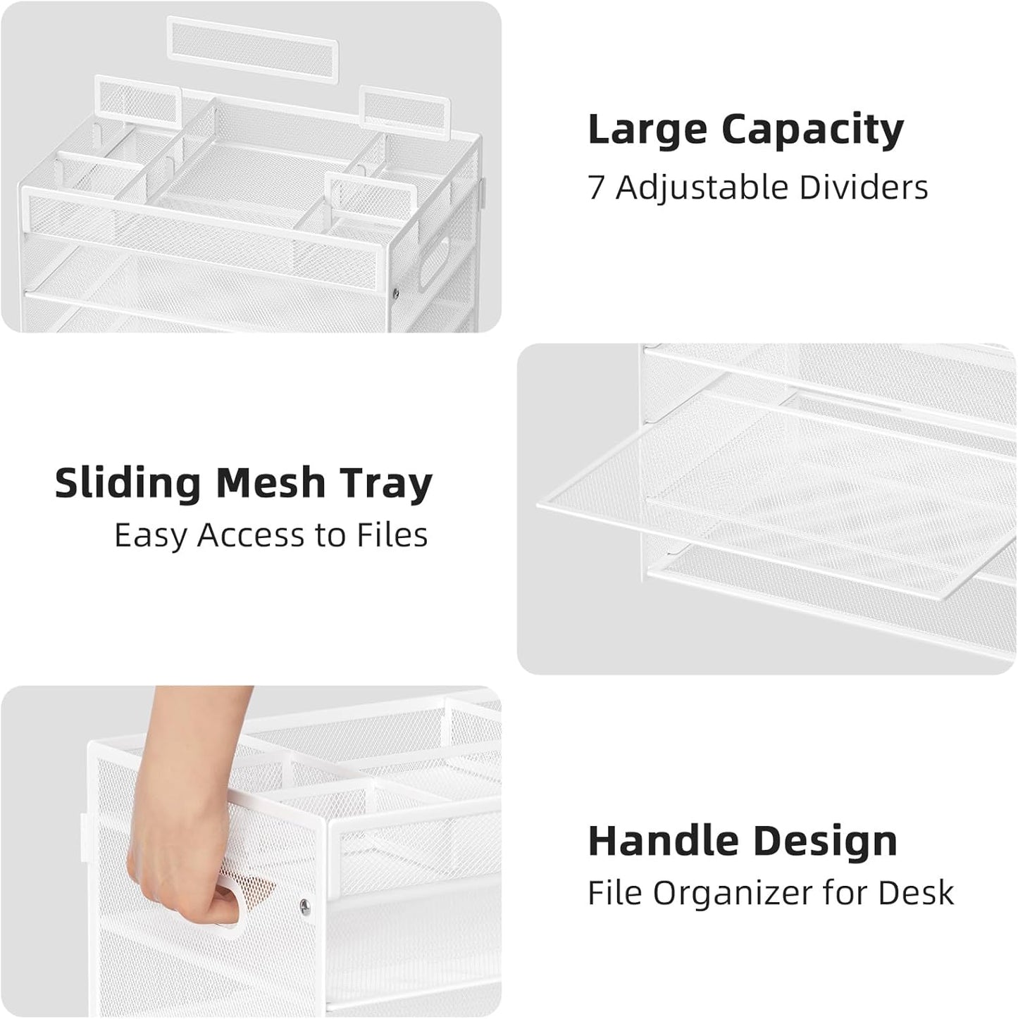Marbrasse 5-Tier Letter Tray Paper Organizer with Handle, Multi-Functional Mesh File Organizer for Desk, Adjustable Compartments Mesh Desktop Storage for Office Supplies,Black