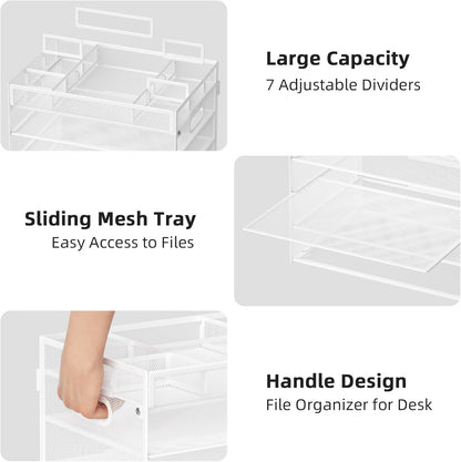 Marbrasse 5-Tier Letter Tray Paper Organizer with Handle, Multi-Functional Mesh File Organizer for Desk, Adjustable Compartments Mesh Desktop Storage for Office Supplies,Black