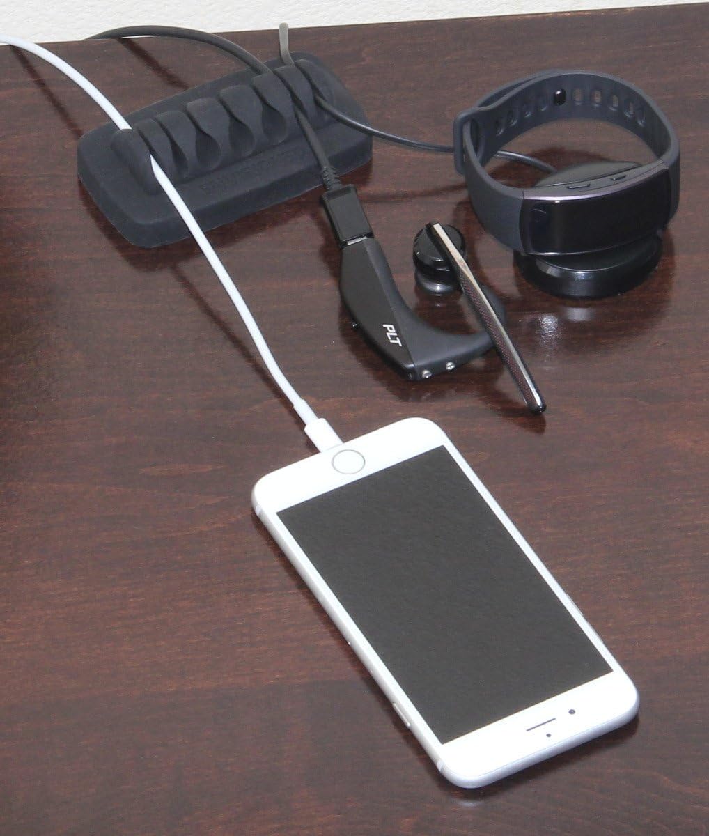 Heaviest Cable Organizer on The Market! Compact and Weighted Desktop Cord Holder and Cable Organizer, Eco-Friendly Silicone, No Bad Smell, Bundled with 4 Reusable Cable Ties! (Black)