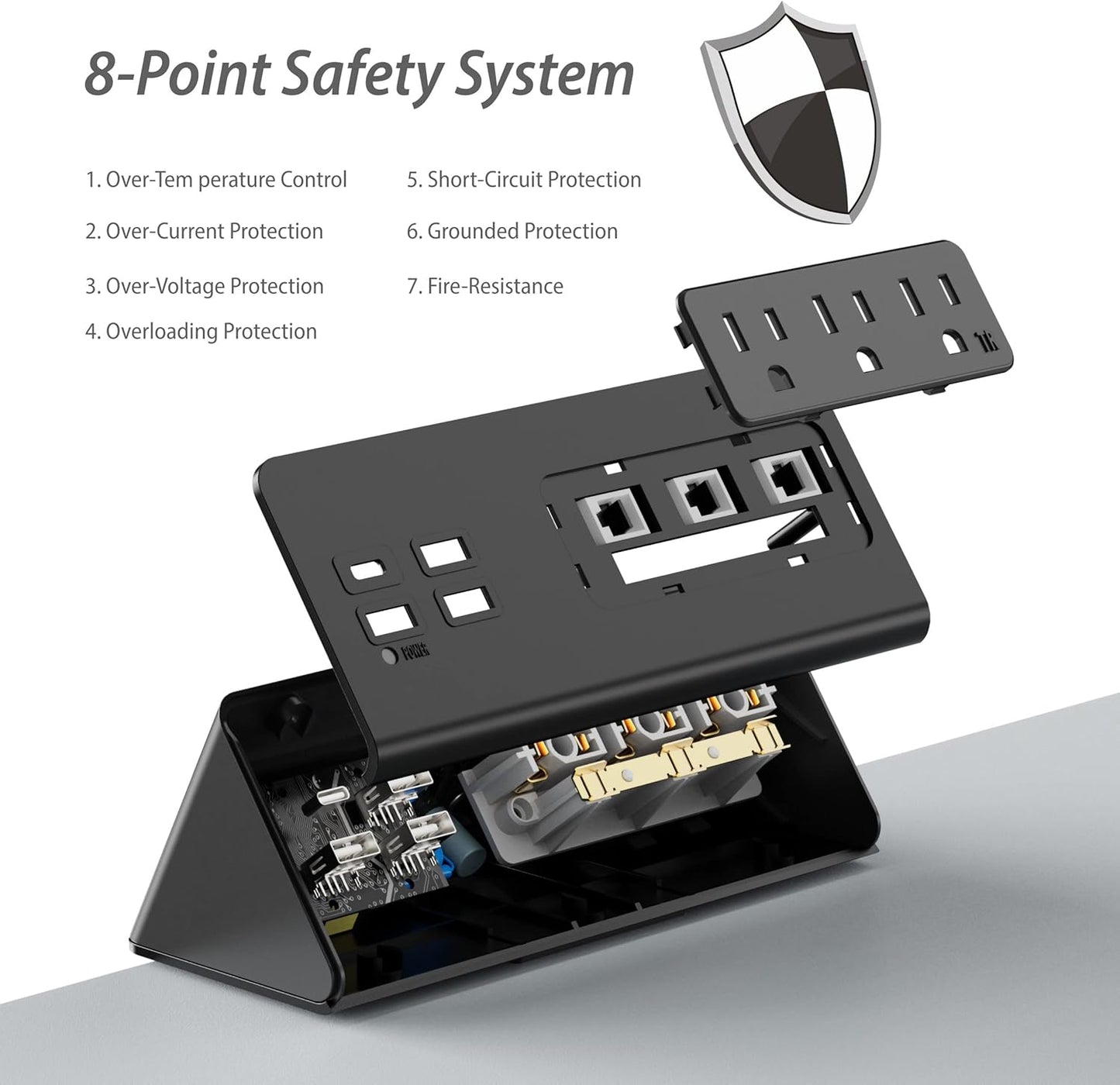 Nightstand Edge Mount Power Strip with USB-C Ports Tabletop Surge Protector Desk Clamp Power Sockets with 3 AC Outlets &4 Fast Charging USB Ports for Home Office Hotel and Dormitory