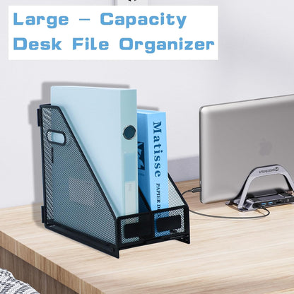 Desk Organizers Metal Magazine File Holder Racks Desktop Folder Storage Binder Organiser Document Organization for Home Office & Classroom,5 Vertical Compartments
