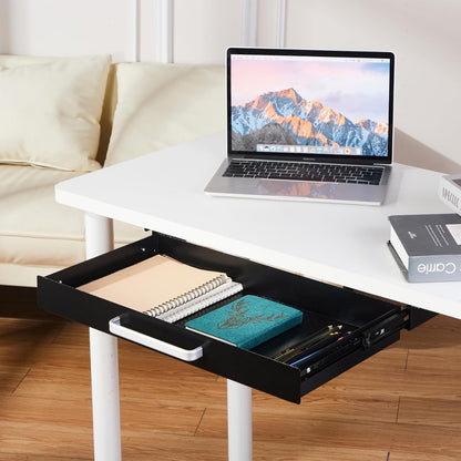 Under Desk Drawer Organizer 21" White Upgrade with Adjustable Brackets, Sliding Pull-Out Under Table Pencil Drawer, Office Standing Desk Attachment for Workbench