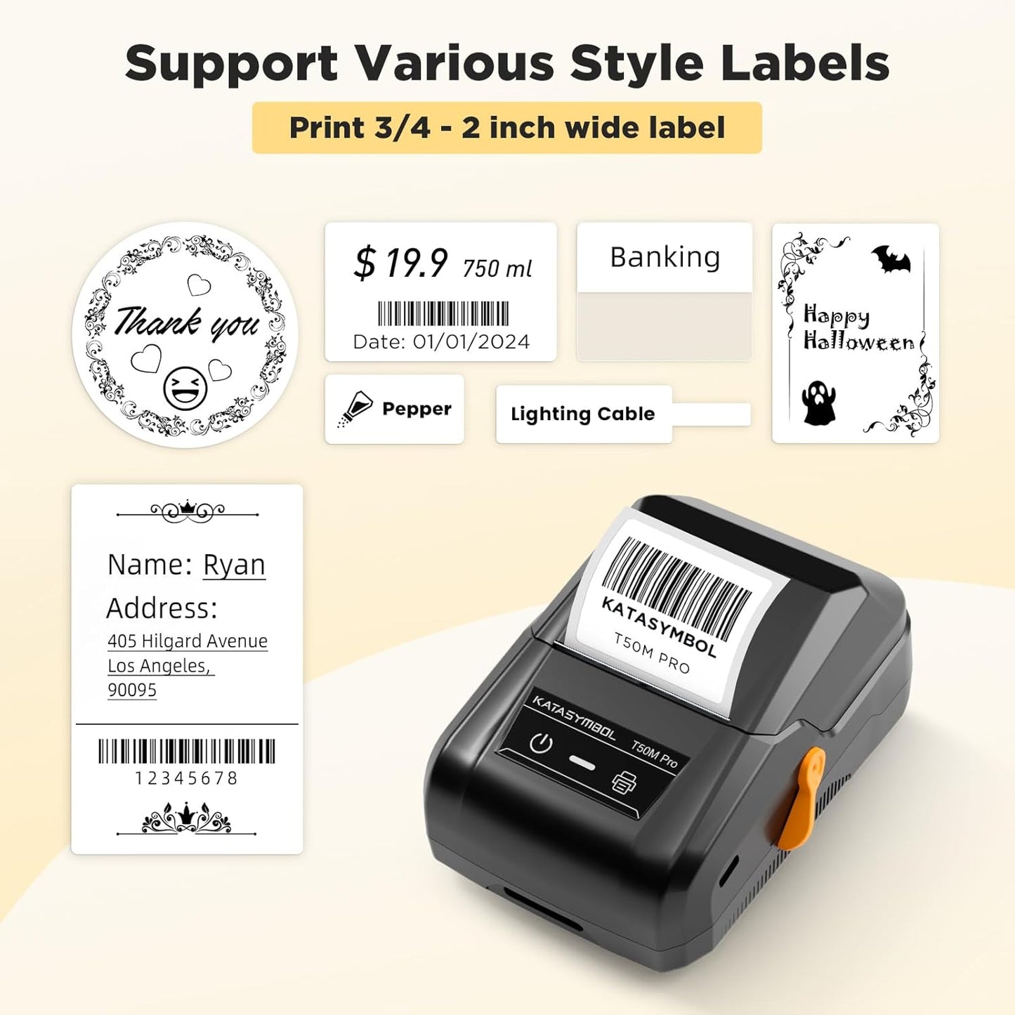 SUPVAN T50M Pro Bluetooth Label Maker Machine with 3 Tapes, Wide Waterproof Label, Versatile App with 30+ Fonts and 660+ Icons, Inkless Labeler for Home, Kitchen, School, Office Organization, Set 1