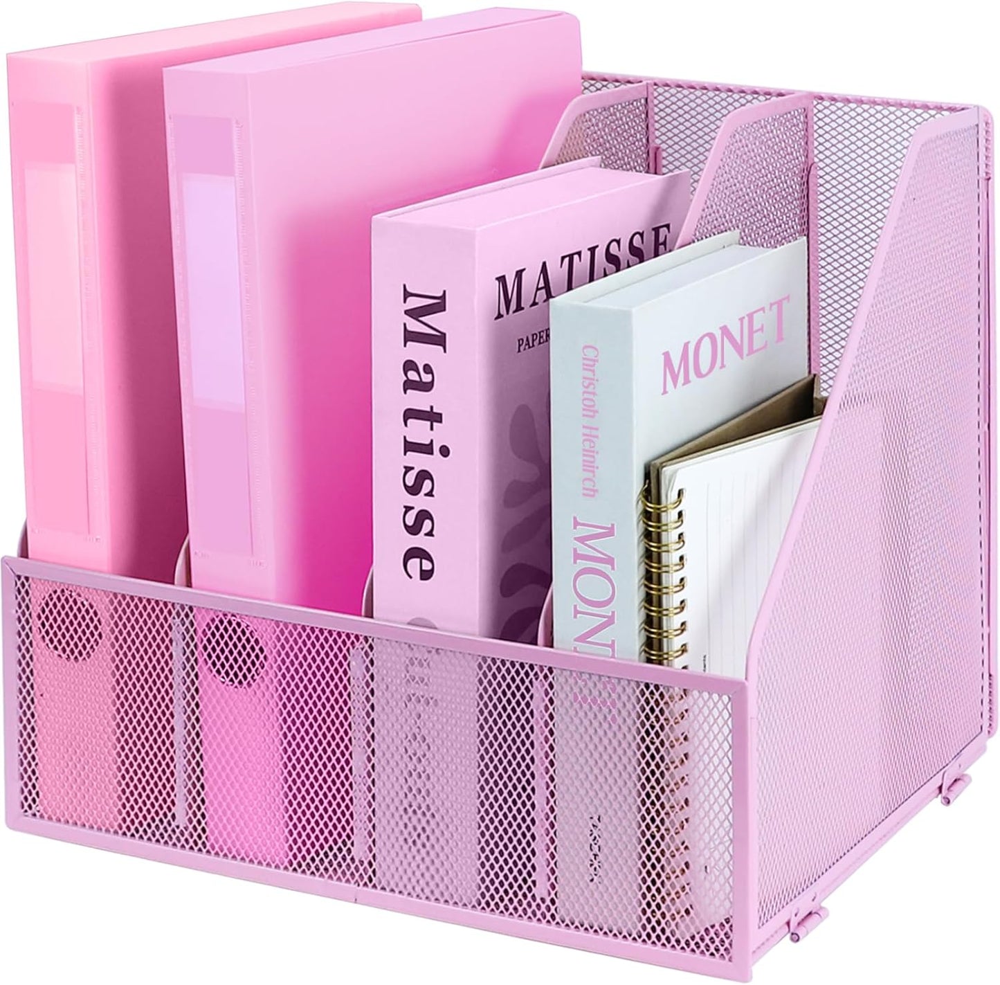 Desk Organizers, Metal Magazine File Holder with 5 Vertical Compartments Rack Binder File Organizer for Office Supplies, Home Workspace - Black