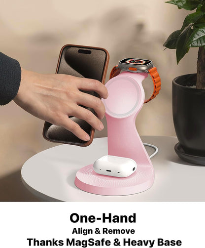 3 in 1 Charging Station for Apple Devices,Mag-Safe Charger Stand Fast Charging,Wireless Charger for iPhone 16/15/14/13/12 Series,& AirPods,& iWatch(USB-C Charger Included)