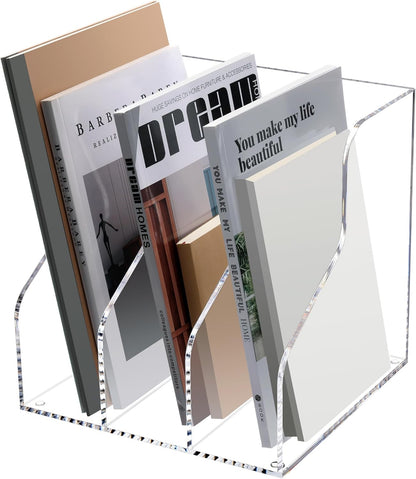 Magazine Holder, Clear Acrylic Magazine Rack, File Organizer for Office Desk, Book Organizer,-One-Piece-3 Vertical spaces,1 pack (B5)……