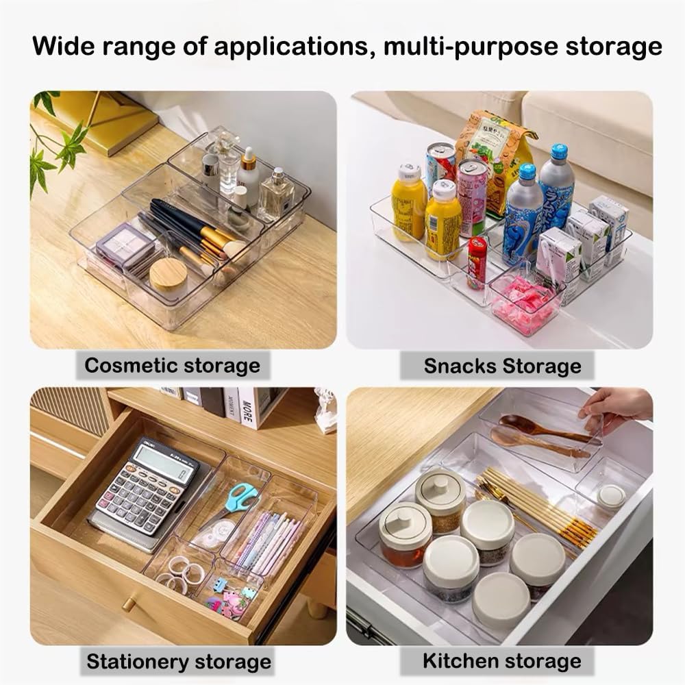 25 Pack Fridge Storage Containers, Plastic Office Organization Clear Food Storage Boxes Snack Organiser Refrigerator Storage Bins Set for Kitchen Bathroom Pantry Cabinet
