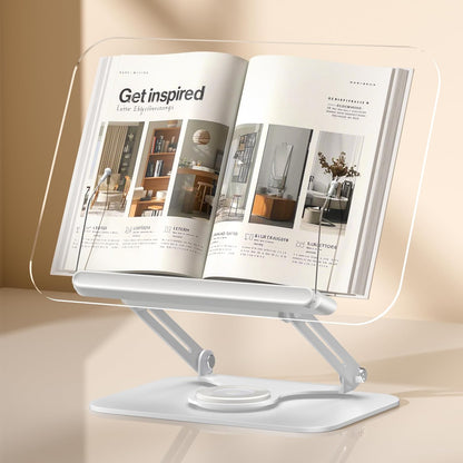 ASIEIT Desk Clamp Book Stand, Aluminum Book Holder Adjustable Height & Angle, Cookbook Stand for Kitchen, Recipe Book Holder with 360° Swivel Base, Book Stand for Reading, Office, Laptop