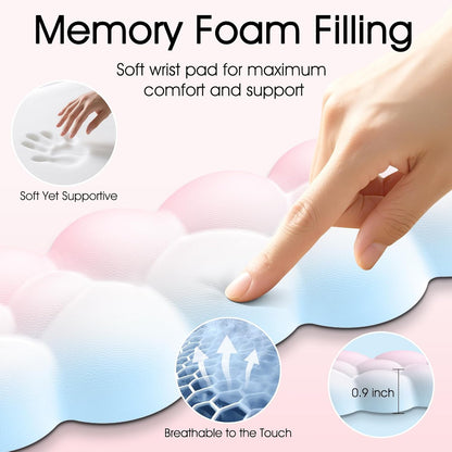 Sushret Cloud Wrist Rest for Computer Keyboard, 4-in-1 Memory Foam Leather Cloud Keyboard Wrist Rest and Mouse Pad Set with Ergonomic Support for Arm and Palm Cushion, Gaming/Work Setup, Rainbow