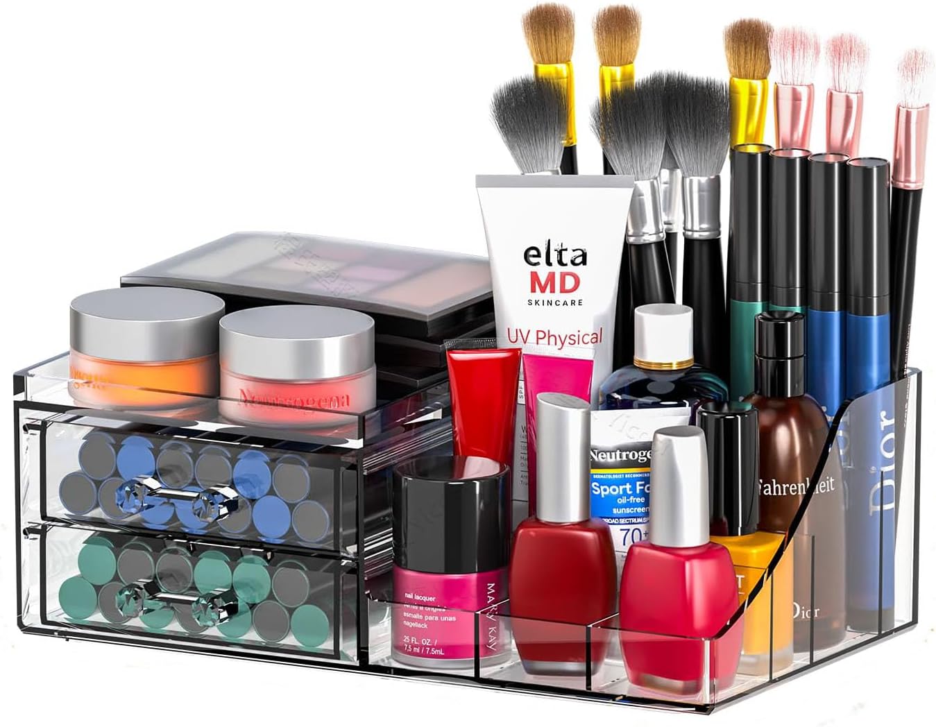 Acrylic Clear Makeup Organizer Countertop,Stackable Skincare Organizer for Vanity With 8 Drawers,Large Plastic Desk Accessories Organization,Bathroom Cosmetic Organizer Countertop for Beauty,Skin Care