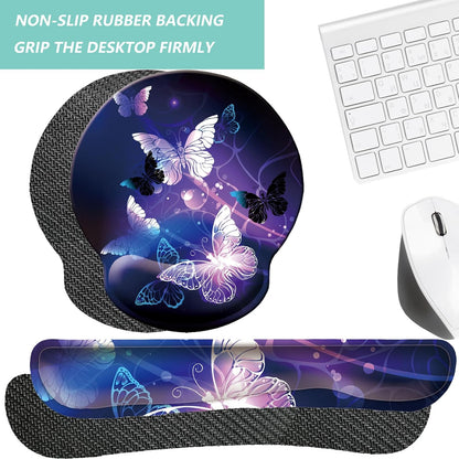 Keyboard Wrist Rest Pad Mouse Pad with Wrist Support Set of 3, Mousepad with Non-Slip Rubber Base, Ergonomic Memory Foam Mouse Wrist Cushion Support for Home Office Laptop Computer, Flower Black
