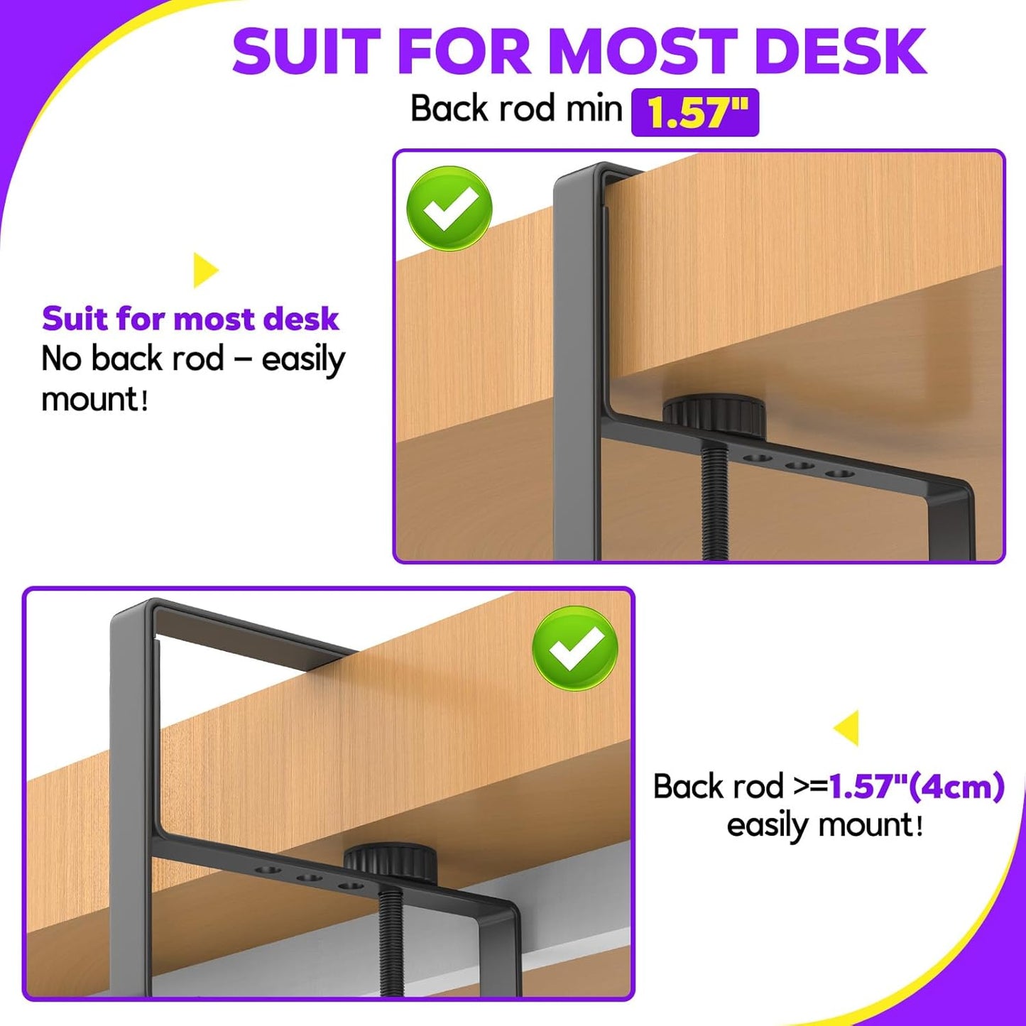 Large Under Desk Cable Management Tray, REFLYING 43.7" Cable Management Under Desk No Drill,Adjustable Clamp Cord Wire Organizer, Cord Hider for Standing Table, Wire Hider for Office,Home (Large)