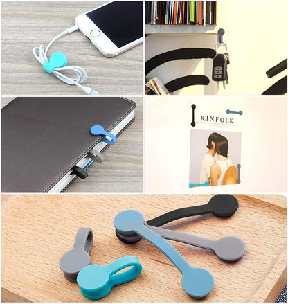 Viaky 6 Packs Magnet Wire Winder Straps, Multi-Colored Noticeboard Fridge Clips Silicone Cable Organizer Reusable Tie Phone Earbuds Bookmark Whiteboard Fridge (Lake Blue, Blue, Gray)