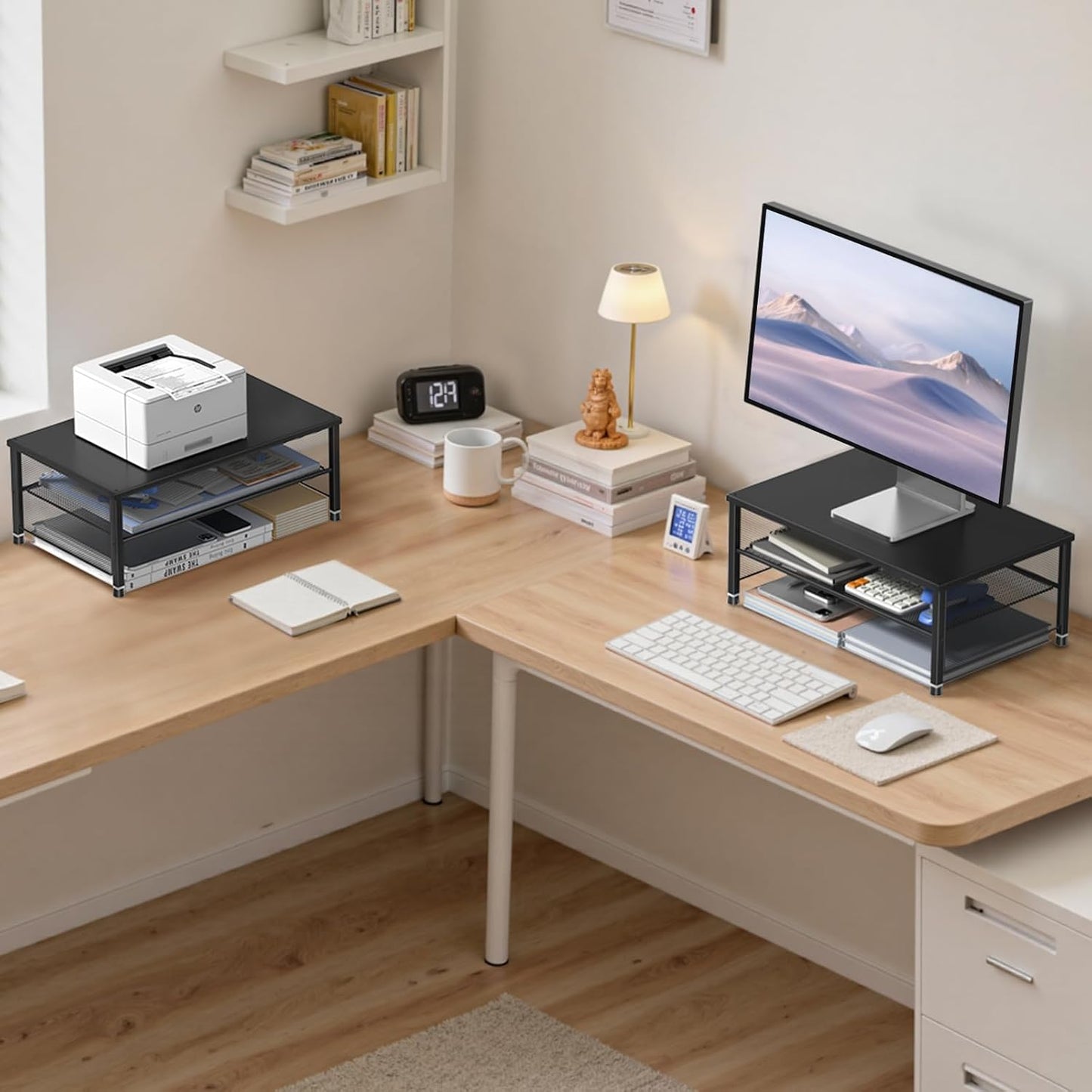 ECOLOVI 2-Tier Computer Monitor Stand Riser, Desk Organizer for Monitor, Printer & Laptop Stand, Desktop Workspace Organizers for Office Supplies(Black)