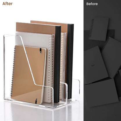 YUXUN Acrylic Magazine Holder,Clear Desk Organizer File Sorter for Notebook,Paper,Envelope,Magazine, Book Storage-Office/Home/Classroom Organization(4 Compartments,B5)