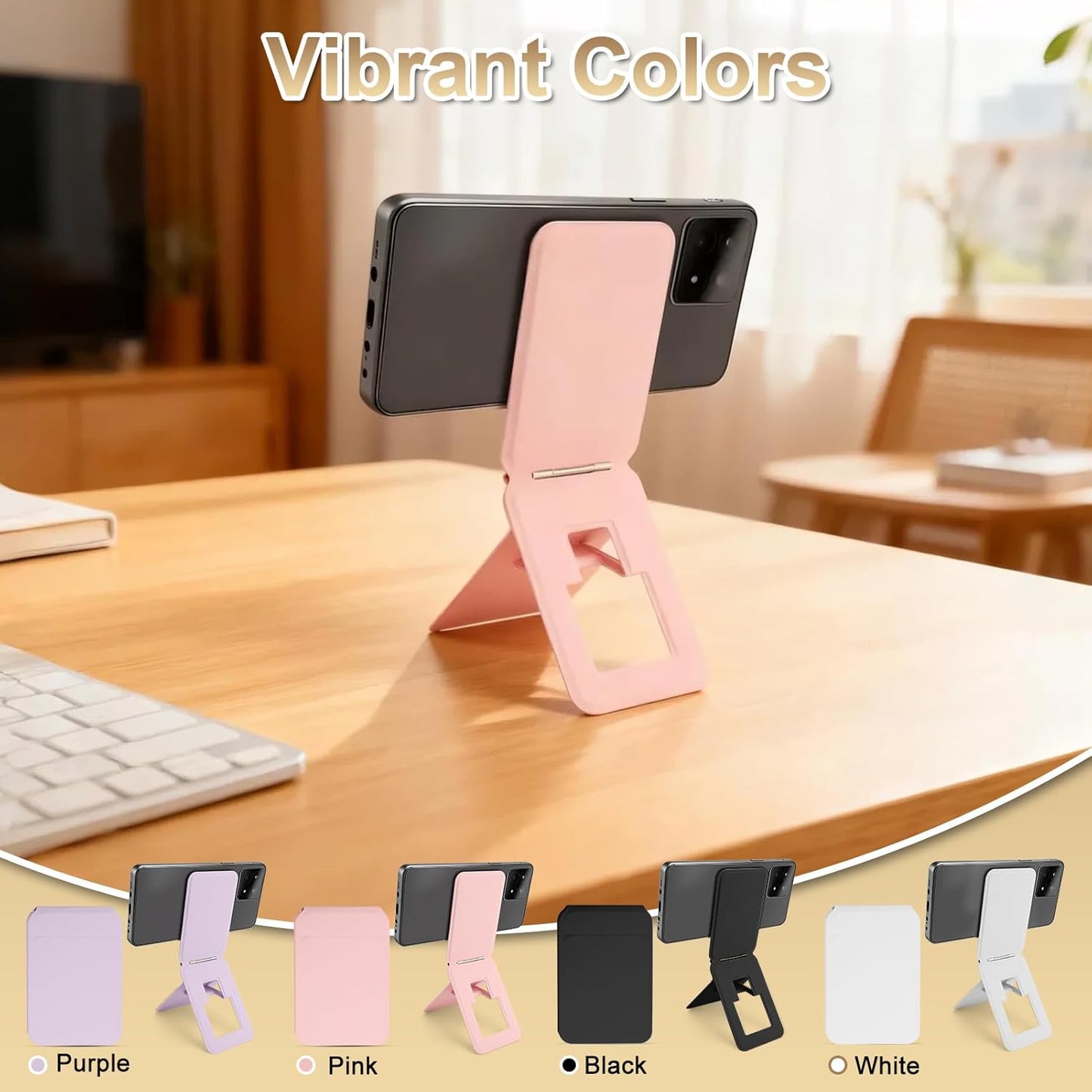 Magnetic Phone Stand, Compatible with All Smartphones 17/16/15/14/13/12 Series, Slim PU Leather Desk Stand with Angle Adjustment, Portable & Includes 1 Strong Magnetic Ring for Any Phone(Pink)