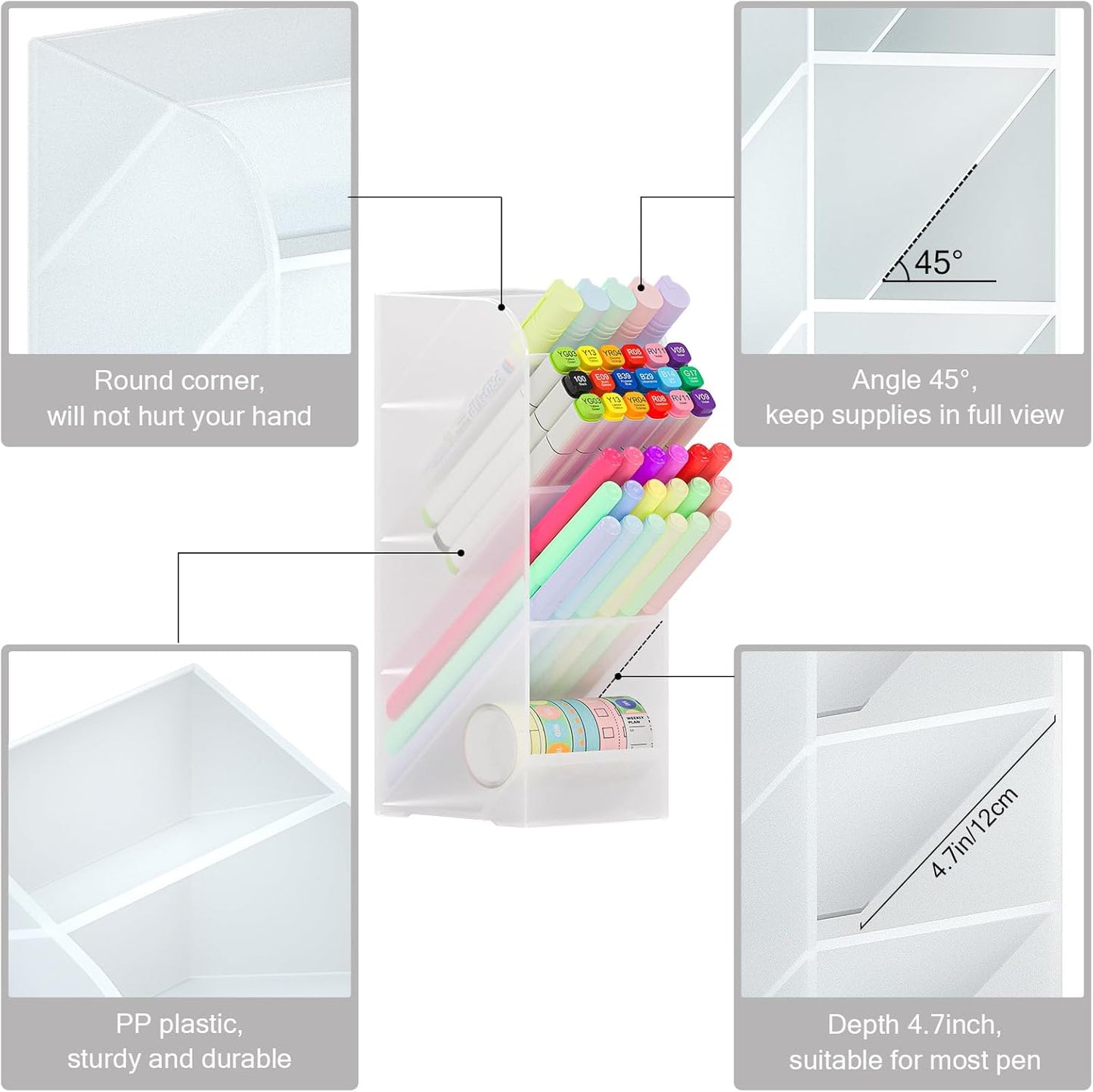 Asten Pen Holder, Pencil Holder for Desk, Pen Organizer for Office, School, Desktop, Large Capacity Pen Storage Organizer with 5 Compartment for Pens, Markers, Makeup Brush, Cosmetics (Clear, 1 Pack)