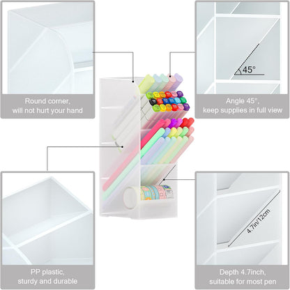 Asten Pen Holder, Pencil Holder for Desk, Pen Organizer for Office, School, Desktop, Large Capacity Pen Storage Organizer with 5 Compartment for Pens, Markers, Makeup Brush, Cosmetics (Clear, 1 Pack)