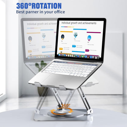 JOYEKY Laptop Stand for Desk, Adjustable Computer Stand with 360° Rotating Base, Ergonomic Laptop Riser for Collaborative Work, Foldable & Portable Laptop Stand, fits for All 10-16" Laptops (Grey)