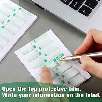 Harloon 210 Pcs Mini Self Laminating Calibration Labels 1.5"x0.625" Waterproof Adhesive Stickers with Clear Flap for Nist and Iso-900 Calibrations, Inventory, Quality Control Organization