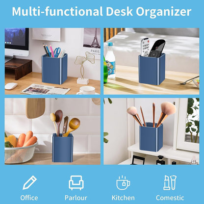 Pen holder, aluminum alloy waterproof pen holder, desktop simple and modern minimalist, multifunctional office supplies for families, kids and schools (blue)