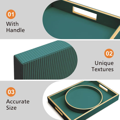 SANZIE Leather Tray Desktop Storage Organizer Premium Serving Tray Decorative Tray Valet Tray for Sundries Cosmetics Phone Wallet Cutlery (Black Holder)