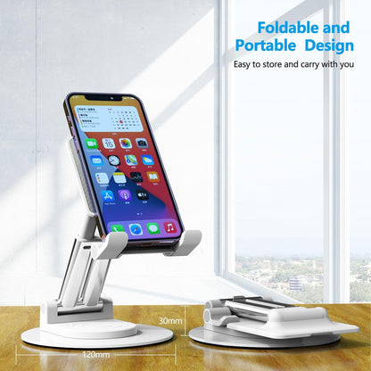 YXLILI Foldable Phone Stand Adjustable Angle Height Cell Phone Holder for Desk 360° Rotating Cellphone Stand for Office Compatible with iPhone14/13/12/11 Pro, Max, Mini, iPad(4-12.9 inch) (White)