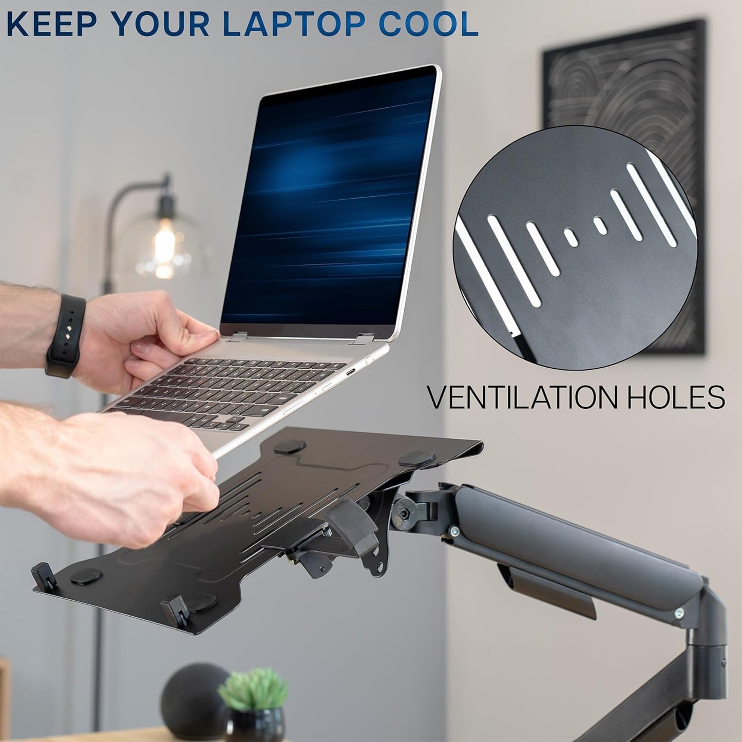VIVO Universal Adjustable 10 to 15.6 inch Laptop Mount for Desk, Single Tension Arm VESA Notebook Stand with C-clamp and Grommet Options, Black, STAND-V001O-L