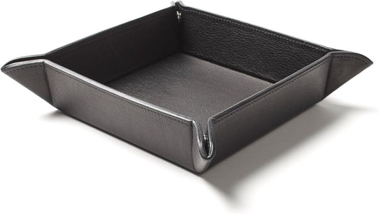 Leatherology Black Onyx Rectangle Valet Tray – Travel-Friendly Catchall Organizer with Snap Corners, Stitched Edge Detail & Gift Box – Desk Tray for Keys, Wallet, Watch & Accessories