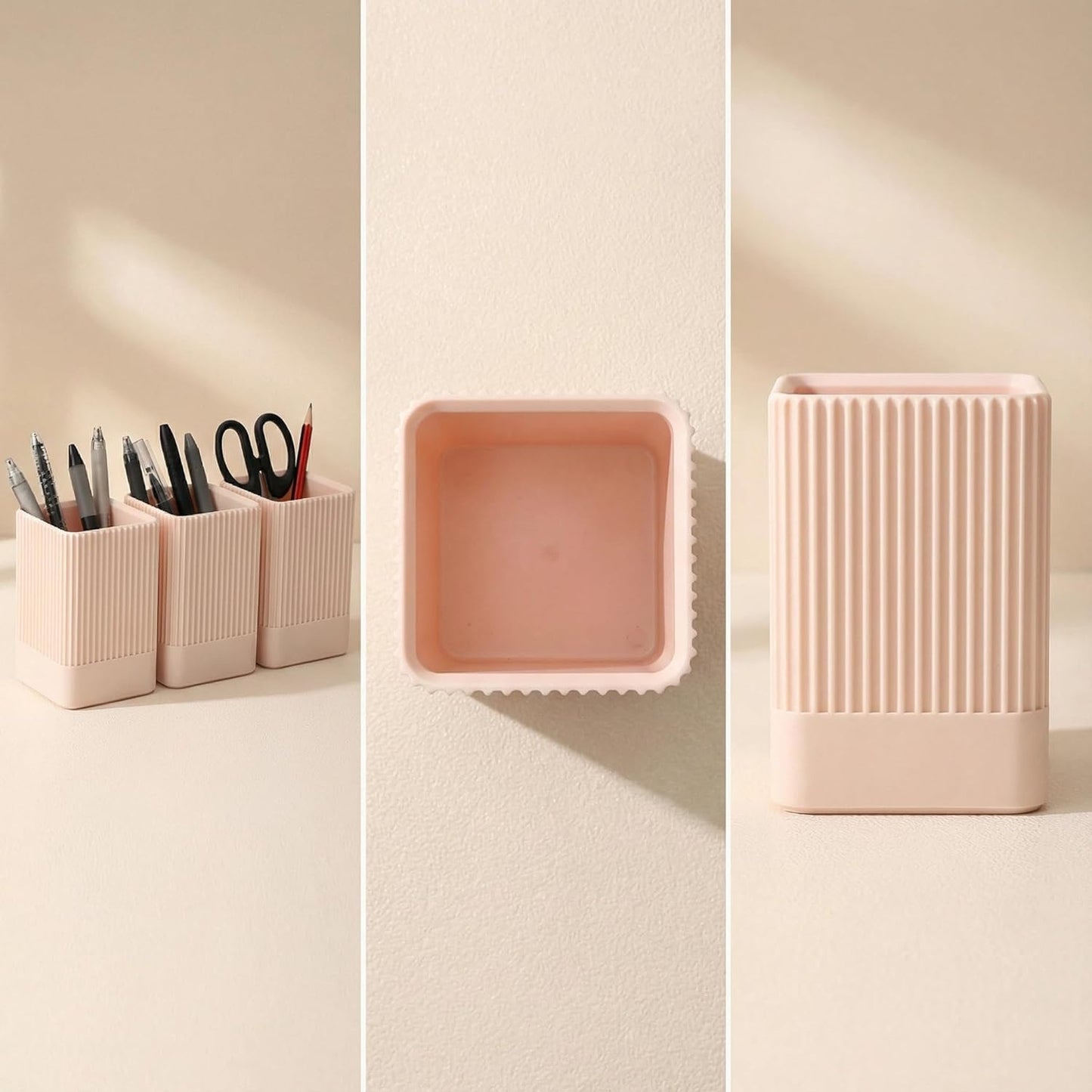 3 Pack Aesthetic Pen Holder for Desk-Sturdy Plastic Pencil Holder - Stylish Makeup Brushes Cup for Women Girls - Cute and Functional Desk Organizer for Office Supplies - Modern Office Decor Pen Cup
