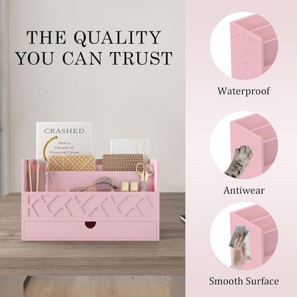 Bamboo Mail Organizer Countertop Desktop with Drawer - Desk Organizer with File Organizer for Office Supplies All-in-One Desk File Organization with Pencil Holder for Paper Letter Envelope Bill