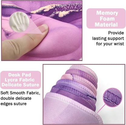 Memory Foam Ergonomic Keyboard Wrist Rest Pad and Mouse Wrist Rest Support Mouse Pad Set for Office Gaming Easy Typing-Pink Fluid
