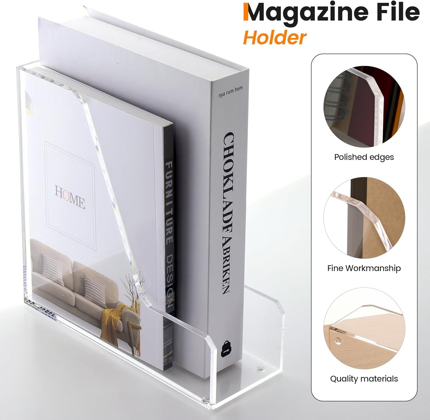 Magazine Holder, Clear Acrylic Magazine Rack, File Organizer for Office Desk, Book Organizer,-One-Piece-3 Vertical spaces,1 pack (B5)……