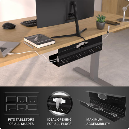 Under Desk Cable Management Tray no Drill – Wire Management - Cord Organizer – Huge Load Capacity – Under Desk Cable Tray no Drill (Black, 2 Pieces Set)