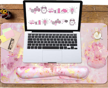 Memory Foam Ergonomic Keyboard Wrist Rest Pad and Mouse Wrist Rest Support Mouse Pad Set for Office Gaming Easy Typing-Pink Fluid