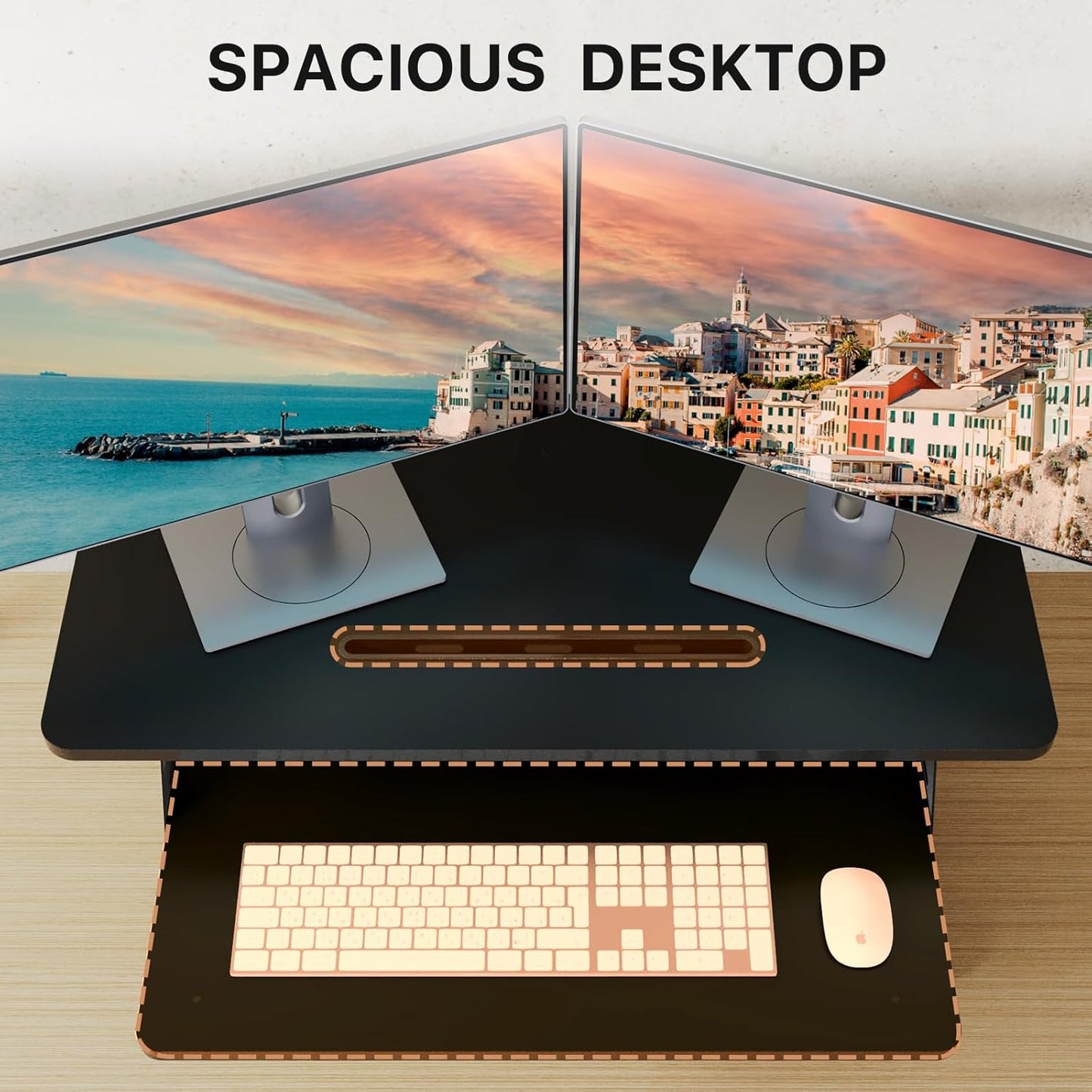 JOY worker Standing Desk Converter, 32" Wide Height Adjustable Sit Stand Up Desk Riser with Keyboard Tray, Desktop Workstation Riser for Home Office Computer Laptop, Particle Board, White