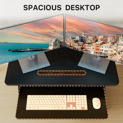 JOY worker Standing Desk Converter, 32" Wide Height Adjustable Sit Stand Up Desk Riser with Keyboard Tray, Desktop Workstation Riser for Home Office Computer Laptop, Particle Board, White